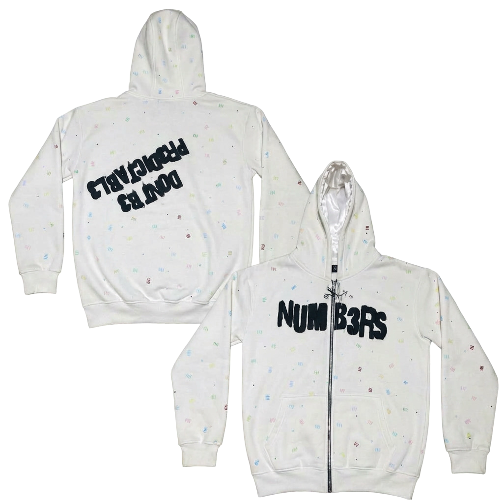 WHITE NUMB3RS ZIP UP